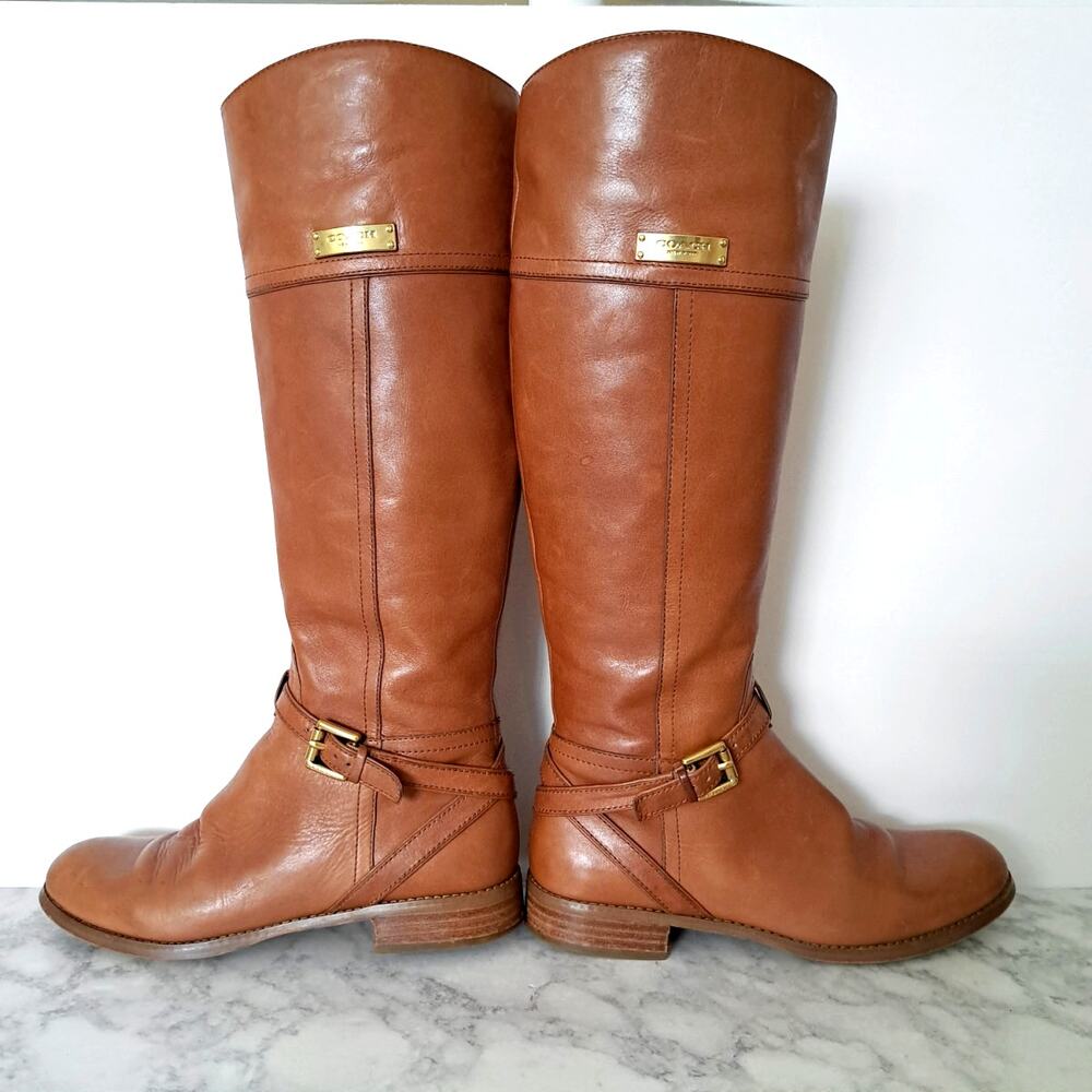 COACH Micha Leather Tall Riding Boots Size 7 Cinnamon Brown - Picture 2 of 11